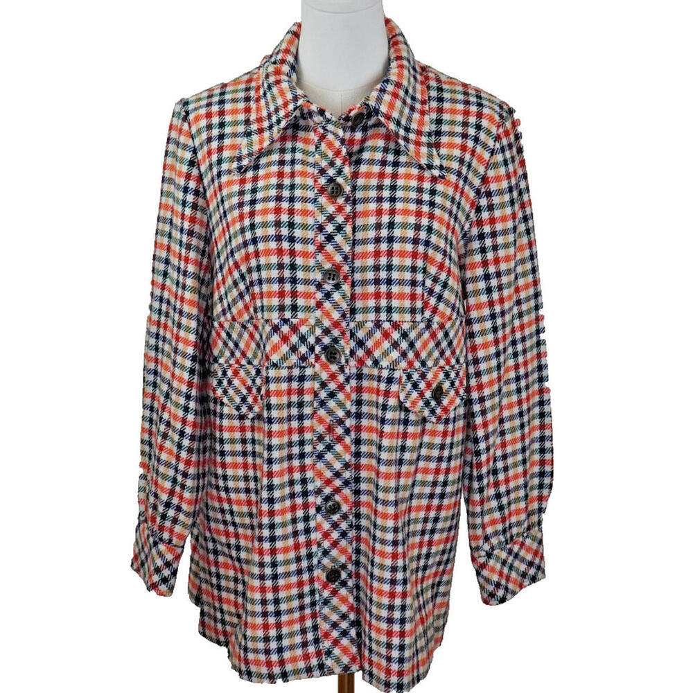 Vintage 1970s wool M.H. Fine Co. Button Down Shirt with‎ Dagger Collar Size L